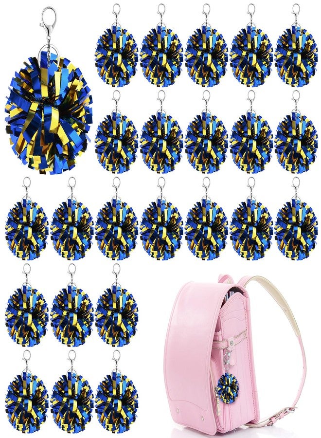 Youdaju 24Pcs Cheer Pom Pom Keychain Cheering Keyring Charm Foil Keychain Plastic Pom Cheer Camp Gift Cheerleading Keyring (Blue and Gold) - Image 1